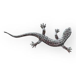 Vintage German 935 Sterling Silver Marcasite Lizard Brooch- Art Deco Gecko Pin